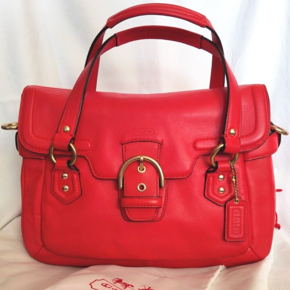 Coach Soho Leather Campbell Flap Convertible Satchel in Hot Orange & Brass, EUC - Picture 15 of 16